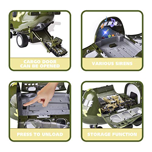 JOYIN 15 PCS Military Friction Powered Transport Cargo Airplane Toy with Die-Cast Military Cars Including 6 Diecast Military Vehicle Toys and Army Men Action Figures for Combat Toy Imaginative Play