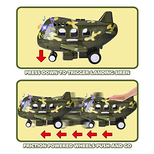 JOYIN 15 PCS Military Friction Powered Transport Cargo Airplane Toy with Die-Cast Military Cars Including 6 Diecast Military Vehicle Toys and Army Men Action Figures for Combat Toy Imaginative Play