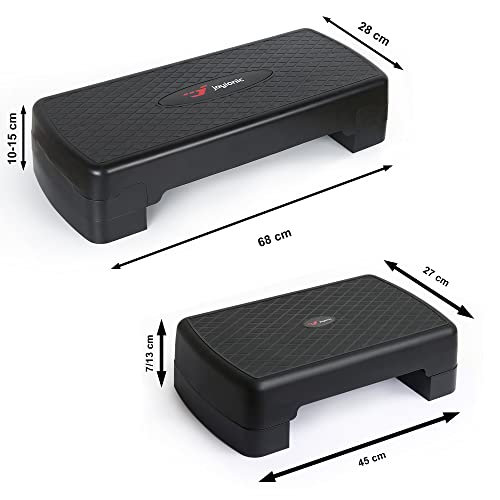 joyionic Plataforma Step Board Aparato de Gimnasia Multifunción Fitness Aeróbic, Altura Ajustable 68 x 28 x 10/15 cm, Superficie Antideslizante, Negro