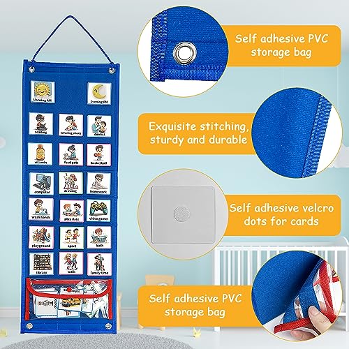 JReHuiG Tabla de Tareas para Niños, Horario Visual con 96 Tarjetas, Rutinas Diarias para Autismo, Tarjetas Visuales con Pared Trasera y Cierre de Velcro