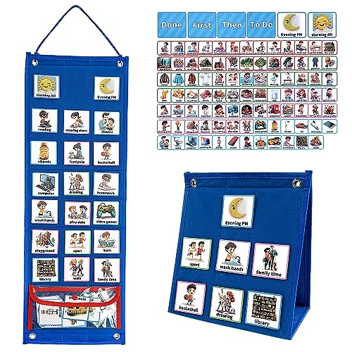 JReHuiG Tabla de Tareas para Niños, Horario Visual con 96 Tarjetas, Rutinas Diarias para Autismo, Tarjetas Visuales con Pared Trasera y Cierre de Velcro