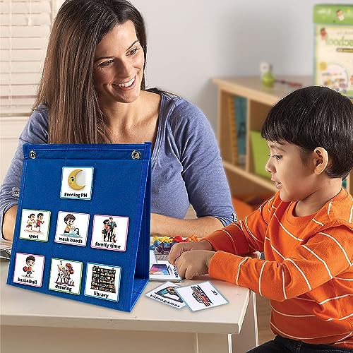 JReHuiG Tabla de Tareas para Niños, Horario Visual con 96 Tarjetas, Rutinas Diarias para Autismo, Tarjetas Visuales con Pared Trasera y Cierre de Velcro