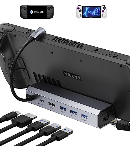 JSAUX Estación de Acoplamiento para Steam Deck, 6 en 1, con HDMI 2.0 4K@60Hz, Tres USB 3.0, Gigabit Ethernet, Carga 100W Compatible con ROG Ally/Steam Deck OLED-HB0603