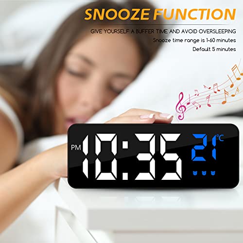 Jsdoin - Reloj Despertador Digital, Pantalla LED Grande, Reloj Despertador con Pantalla de Temperatura, Reloj Despertador Alimentado por USB/batería con 3 Modelos de Alarma, 12/24 Horas, atenuación