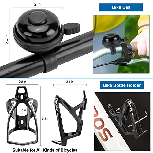 JSHNE 6 en 1 Accesorios Bicicletas incluyendo Luces Bicicleta Delantera y Trasera, Bolsa Bicicleta, Candado de Cable, Portabidones Ciclismo, de Bicicleta para Bici Carretera Montaña