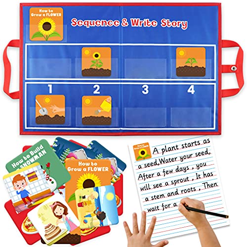 Juego completo de gráficos de bolsillo de secuenciación, 6 juegos de tarjetas de historias para entrenamiento secuencial de idiomas para niños en edad preescolar