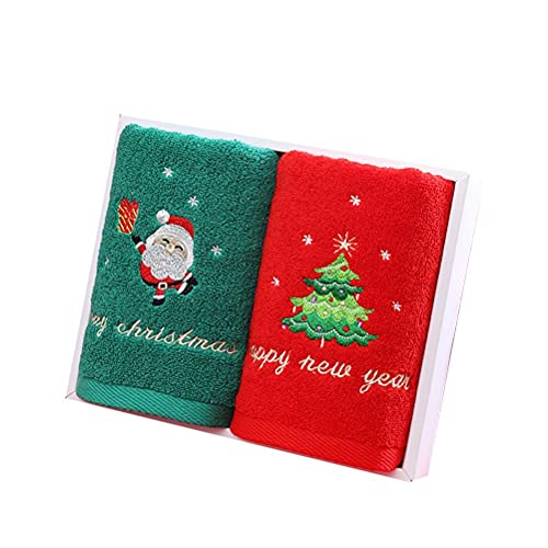 Juego de 2 toallas de mano de Navidad 100% algodón puro toallas de baño, juego de toallas decorativas de baño, diseño de patrón de Navidad