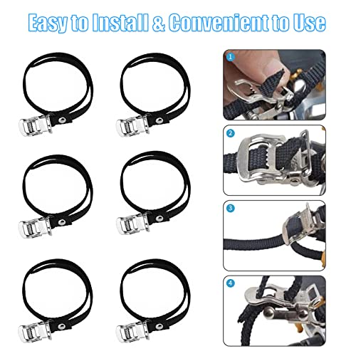 Juego de 6 Correas tensoras para Pedales de Bicicleta, con Hebilla de Metal para la mayoría de Bicicletas, Bicicletas de montaña, VTC, BMX, Bicicletas de Spinning, en casa o en el Gimnasio