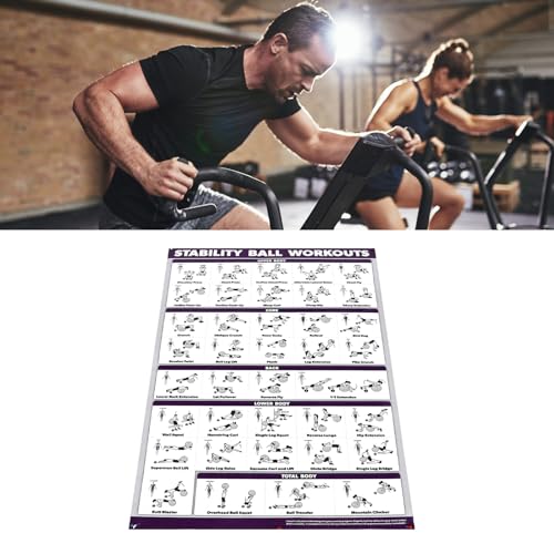 Juego de Carteles de Entrenamiento de Pilates, Póster de Ejercicio con Pelota de Yoga, Rutina Efectiva de Plan de Entrenamiento de Cuerpo Completo, Tabla de Ejercicios Fácil de