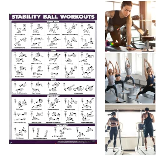 Juego de Carteles de Entrenamiento de Pilates, Póster de Ejercicio con Pelota de Yoga, Rutina Efectiva de Plan de Entrenamiento de Cuerpo Completo, Tabla de Ejercicios Fácil de