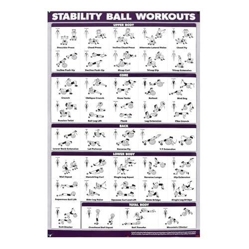 Juego de Carteles de Entrenamiento de Pilates, Póster de Ejercicio con Pelota de Yoga, Rutina Efectiva de Plan de Entrenamiento de Cuerpo Completo, Tabla de Ejercicios Fácil de