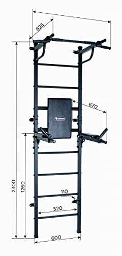 Juego de entrenamiento con espaldera + estación de dip de metal Gamma Workout | Carga máx. 250 kg | Pared de gimnasia