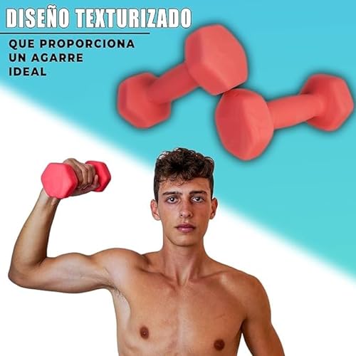 Juego de Mancuernas de 1kg 2 kg y 3 kg + cintas elásticas, kit de 6 pesas con soporte para entrenar en casa, gym en casa.