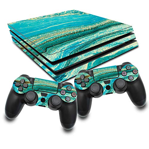 Juego de protectores de pantalla para consola y mando de juegos, pegatinas de vinilo contra arañazos, diseño de cubierta autoadhesiva RX022 (PS4 Pro, n.º 12, mármol turquesa)