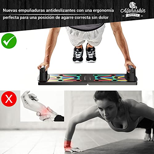 Juego de tablas de flexiones ALPHASKIN® Premium I Empuñaduras de flexiones Entrenamiento en casa I Tabla de flexiones 9 en 1 I Gimnasio en casa I Equipo de fitness para el hogar