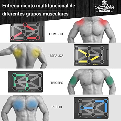 Juego de tablas de flexiones ALPHASKIN® Premium I Empuñaduras de flexiones Entrenamiento en casa I Tabla de flexiones 9 en 1 I Gimnasio en casa I Equipo de fitness para el hogar