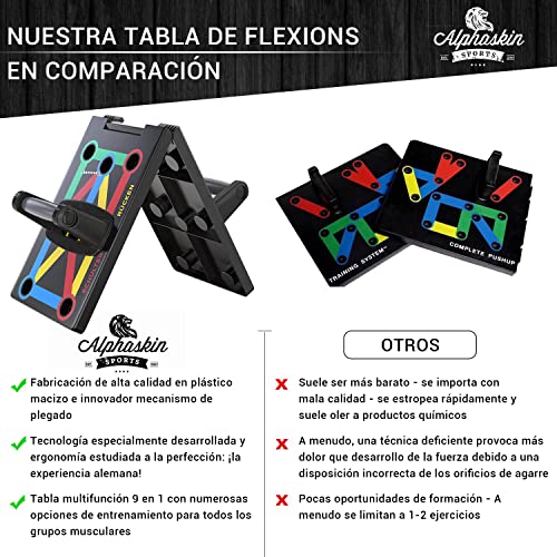 Juego de tablas de flexiones ALPHASKIN® Premium I Empuñaduras de flexiones Entrenamiento en casa I Tabla de flexiones 9 en 1 I Gimnasio en casa I Equipo de fitness para el hogar