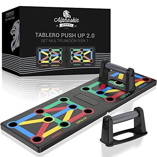 Juego de tablas de flexiones ALPHASKIN® Premium I Empuñaduras de flexiones Entrenamiento en casa I Tabla de flexiones 9 en 1 I Gimnasio en casa I Equipo de fitness para el hogar