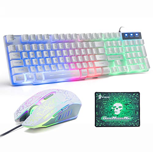 Juego de Teclado y ratón para UK diseño, Lexon Tech Rainbow LED retroiluminado con Teclado y Combo de ratón, con sensación mecánica Gamer Teclado con Ratón óptico de 6 Botones+ Alfombrilla de ratón