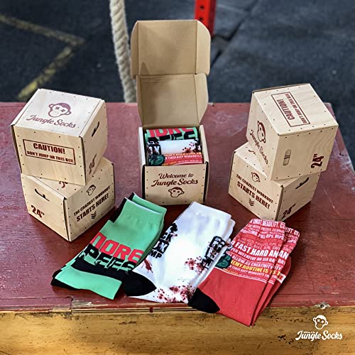 Jungle Socks, Pack de 3 Calcetines Deportivos Divertidos para Crossfit, Gimansio, Ciclismo, Running, Pádel, Halterofilia, Trekking. Cómodos, Resistentes y Sin Costuras. Diseñado en Europa.