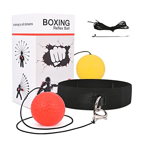 JUNUNDJING Pelotas De Reflejo, 2 Pelotas de Reacción de Reflejo más Diadema Ajustable, Banda Ajustable para la Cabeza, Boxeo Entrenamiento, Pera De Boxeo, Paracaidas Entrenamiento, Punching Ball