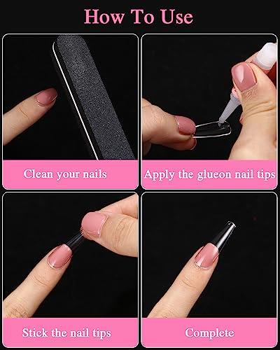 jutyum Uñas Postizas, 500 Piezas Tips Uñas, Tips Uñas Acrilicas, Uña Falsa Artificial de Acrílico Puntas con 4 Piezas Pegamento de Uñas y Caja, para Mujeres Niñas（Transparente）