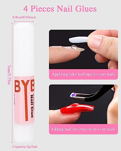 jutyum Uñas Postizas, 500 Piezas Tips Uñas, Tips Uñas Acrilicas, Uña Falsa Artificial de Acrílico Puntas con 4 Piezas Pegamento de Uñas y Caja, para Mujeres Niñas（Transparente）