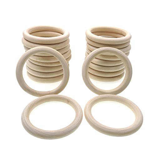 JZK 20 PCS 8cm Grande anillos de madera natural para manualidades, anillo madera sin terminar para macramé dentición bebe colgador de macetas plantas, redondos aros madera mordedor