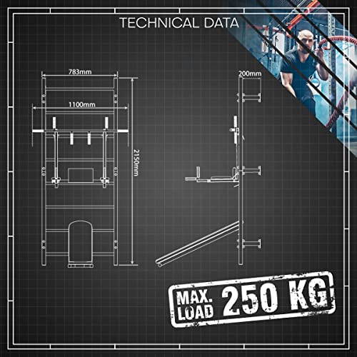 K-Sport: Juego de banco de entrenamiento con espaldera I estación de dip, fuerza con barra de dominadas y pesas, incl. E-Book