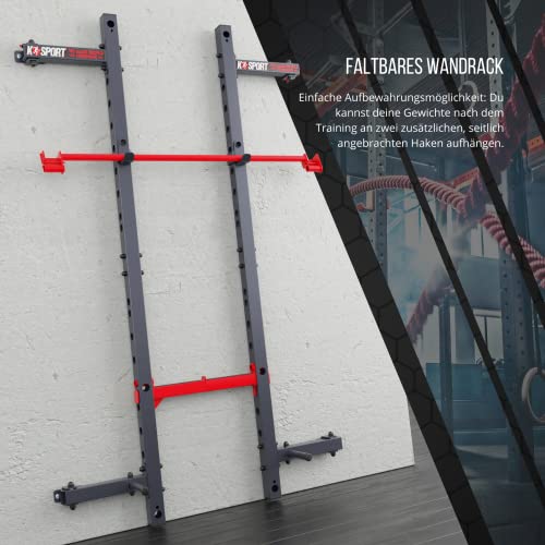 K-Sport: Rack de pared cuadrado con barra de dominadas para montaje en pared de hasta 225 kg, soporte para sentadillas con dominadas I estación de fuerza ideal para el hogar