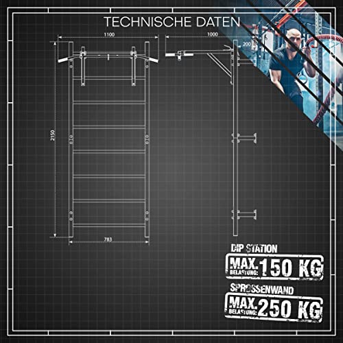 K-Sport: set de entrenamiento - tablero con estación de inmersión y barra de dominadas, estación de fuerza para entrenamientos exigentes, equipo de fitness profesional para el hogar