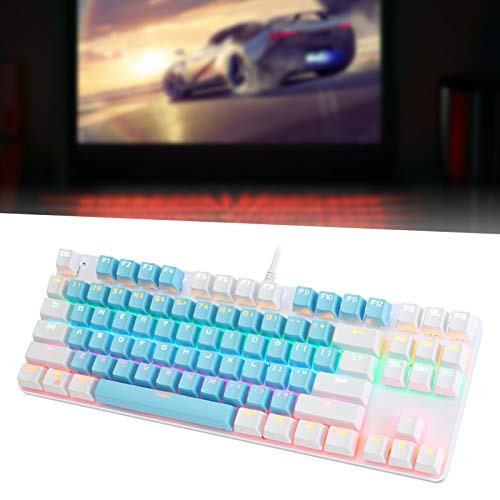 K100 Teclado de computadora con Cable de 87 Teclas, Teclado mecánico de Oficina para Juegos con Teclas de luz Mixtas, Efecto de Resistencia ergonómica, Interruptor Azul mecánico(Azul Blanco)