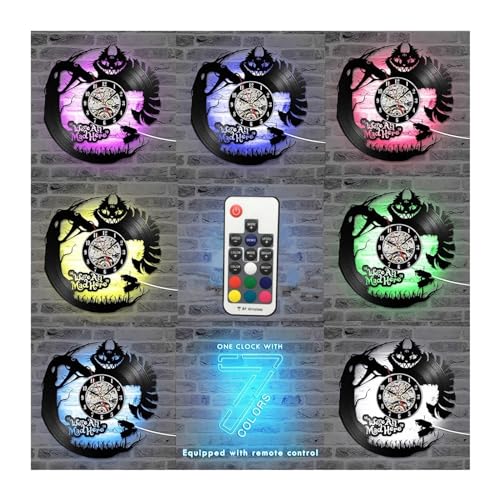 KaLaGong Reloj de Pared con Disco de Vinilo 3D Cartoon Alice in Wonderland Vinyl Record LED Clock Creative CD Record Clock Antique Hanging Clock Home Decor (Color : 1)