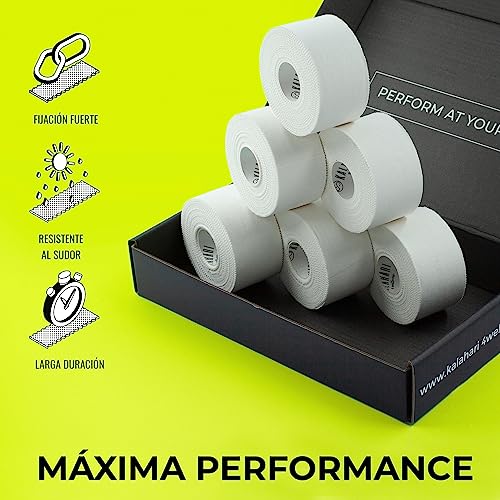 Kalahari 6 x Tape Deportivo Blanco - 3.8cm x 13.7m - Cinta Adhesiva con Borde Serrado - Vendaje Funcional para Crossfit, Escalada, Vóleibol, Boxeo, de Dedos – Esparadrapo No Elástico 100% Algodón