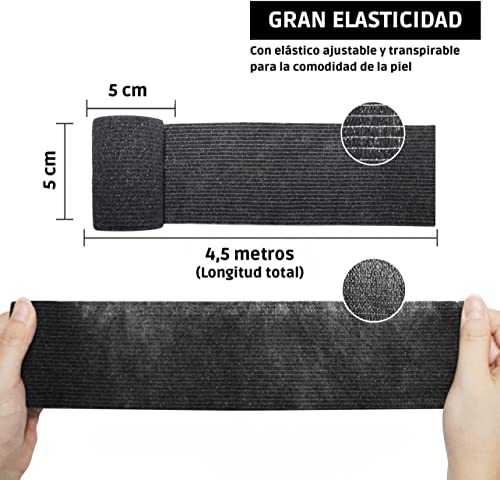 KAMBIA esparadrapo deportivo, tape crossfit, 15 vendas autoadhesivas, venda elastica adhesiva, tape, venda cohesiva, crossfit. Color negro 4,5m x 5cm