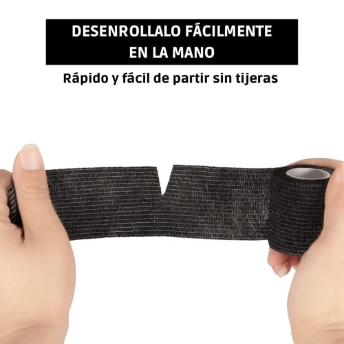 KAMBIA esparadrapo deportivo, tape crossfit, 15 vendas autoadhesivas, venda elastica adhesiva, tape, venda cohesiva, crossfit. Color negro 4,5m x 5cm