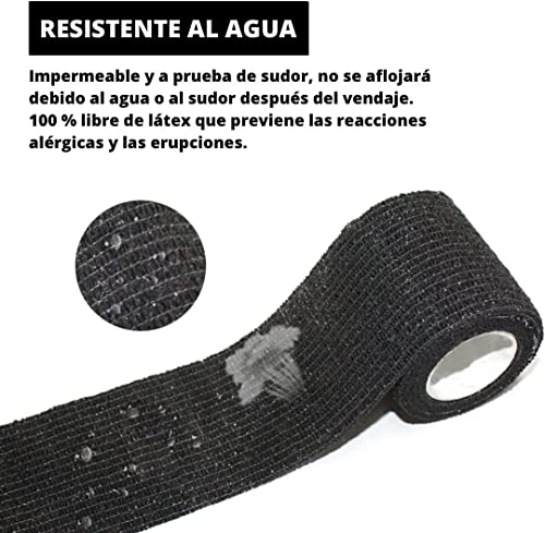 KAMBIA esparadrapo deportivo, tape crossfit, 15 vendas autoadhesivas, venda elastica adhesiva, tape, venda cohesiva, crossfit. Color negro 4,5m x 5cm