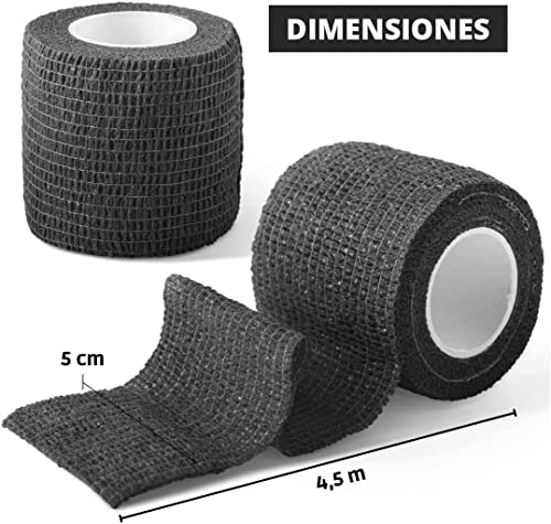 KAMBIA esparadrapo deportivo, tape crossfit, 15 vendas autoadhesivas, venda elastica adhesiva, tape, venda cohesiva, crossfit. Color negro 4,5m x 5cm