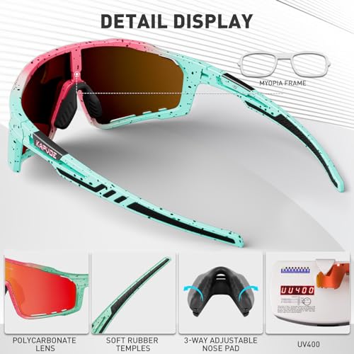 KAPVOE Gafas Polarizadas Hombre/Mujer MTB Gafas Running Bicicleta Montaña Ciclismo Gafas Sol Btt TR90 Gafas Deportivas Lentes Rojo