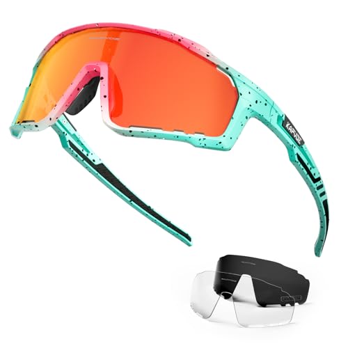 KAPVOE Gafas Polarizadas Hombre/Mujer MTB Gafas Running Bicicleta Montaña Ciclismo Gafas Sol Btt TR90 Gafas Deportivas Lentes Rojo