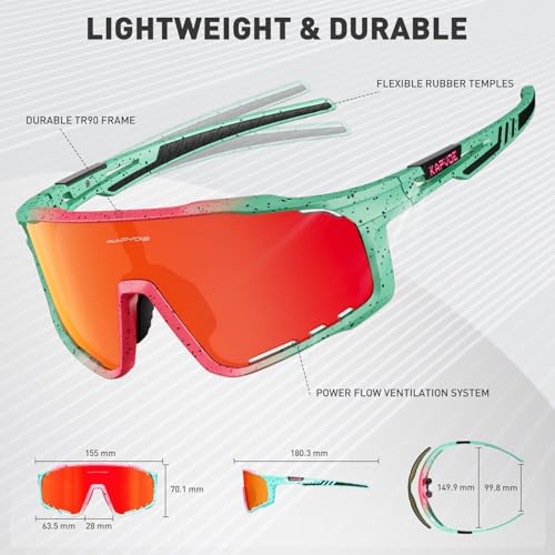 KAPVOE Gafas Polarizadas Hombre/Mujer MTB Gafas Running Bicicleta Montaña Ciclismo Gafas Sol Btt TR90 Gafas Deportivas Lentes Rojo