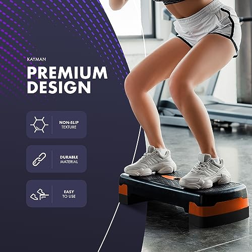 KAYMAN Pasos de ejercicio – Stepper de fitness para el hogar y el gimnasio, adecuado para aeróbicos, cardio, pesas, yoga, entrenamiento de DVD - Altura ajustable de 2 niveles (10,15 cm) - Equipo