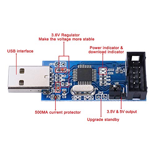 KeeYees 2 Piezas Descargador Programador para USBASP para ISP con Cable y Placa Adaptadora de 10 Pines a 6 Pines para 51 para AVR Microcontrolador