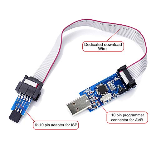 KeeYees 2 Piezas Descargador Programador para USBASP para ISP con Cable y Placa Adaptadora de 10 Pines a 6 Pines para 51 para AVR Microcontrolador