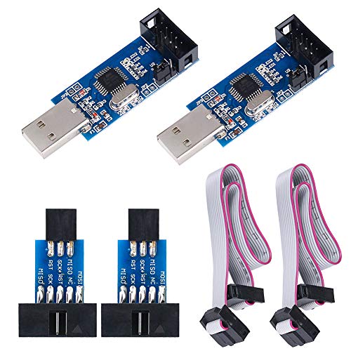 KeeYees 2 Piezas Descargador Programador para USBASP para ISP con Cable y Placa Adaptadora de 10 Pines a 6 Pines para 51 para AVR Microcontrolador