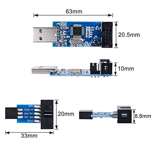 KeeYees 2 Piezas Descargador Programador para USBASP para ISP con Cable y Placa Adaptadora de 10 Pines a 6 Pines para 51 para AVR Microcontrolador