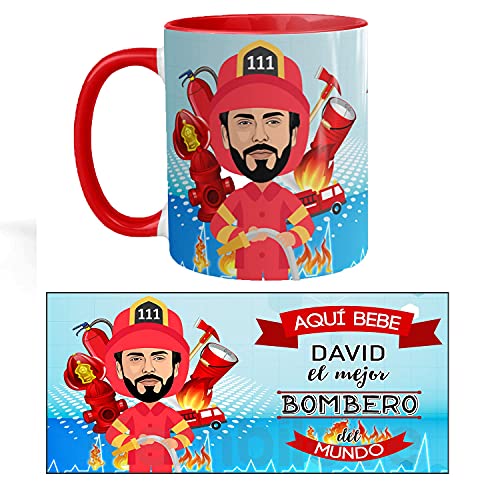 Kembilove Taza Personalizada Caricatura y Nombre – Taza de Café Aquí Bebe el Mejor Bombero del Mundo – Taza de Desayuno para la Oficina para Profesiones