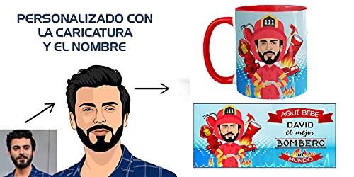 Kembilove Taza Personalizada Caricatura y Nombre – Taza de Café Aquí Bebe el Mejor Bombero del Mundo – Taza de Desayuno para la Oficina para Profesiones