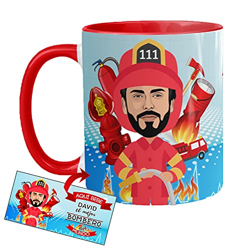 Kembilove Taza Personalizada Caricatura y Nombre – Taza de Café Aquí Bebe el Mejor Bombero del Mundo – Taza de Desayuno para la Oficina para Profesiones