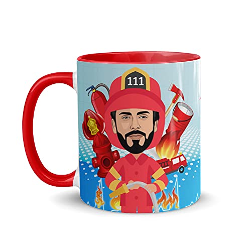 Kembilove Taza Personalizada Caricatura y Nombre – Taza de Café Aquí Bebe el Mejor Bombero del Mundo – Taza de Desayuno para la Oficina para Profesiones